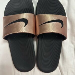 Nike Black and Rose Gold Slide Sandals